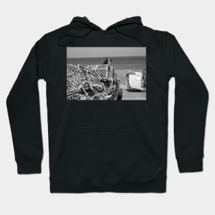 Lobster and crab pots on a fishing boat on the Norfolk coast Hoodie